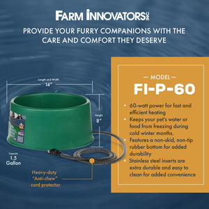 Farm Innovators P-60 1.5 Gallon Electric Heated Pet Water Bowl, 60 Watt, 2 Pack