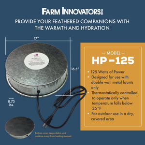 Farm Innovators 125W Heated Base for Double Wall Metal Poultry Founts, Metallic