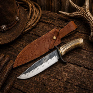 Farrier Rasp Hunting Bowie Knife – 14.5" D2 Blade, Stag Antler Handle