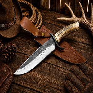 Farrier Rasp Hunting Bowie Knife – 14.5" D2 Blade, Stag Antler Handle