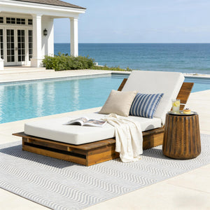 Acacia Wood Chaise Lounge with 4" Thick 3-Fold