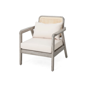 (Set of 2) Outdoor Acacia Wood Patio Club Chairs with Cushions