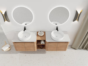 72" Wall-Mounted Bathroom Vanity With Ceramic Art Sink