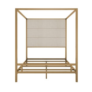 Canopy Bed With Tall Upholstered Headboard, 4 Poster Frame