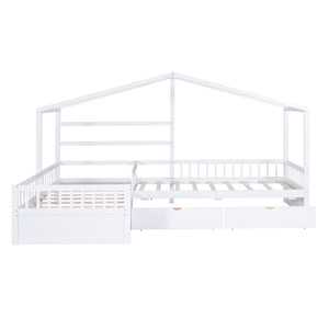 L Shape Platform Bed With 3 Storage Drawers