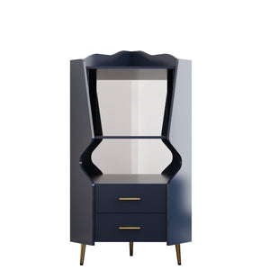 Corner Bar Cabinet With Mirrored Back, 2 Open Shelves & 2 Drawers