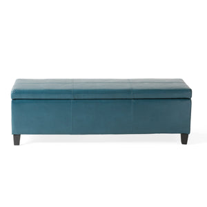 Upholstered PU Leather Storage Ottoman, Solid Wooden Legs