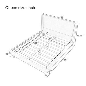 Upholstered Modern Platform Bed With Wingback Headboard