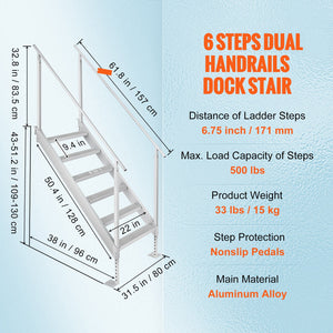 Dock Ladder, 43''-51'' Adjustable Height, 6 Steps with Dual Handrails
