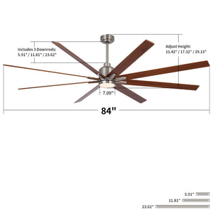 Oversized Large Ceiling Fan With Dimmable LED Light, 8 Blades, Remote Control