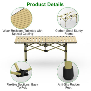 Folding Camping Table Portable Lightweight Carbon Steel Roll-up Picnic BBQ Desk with Carry Bag Heavy Duty for Outdoor Beach Backyard Party Patio Campi