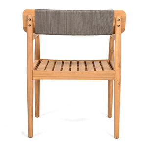 Creative Braided Acacia Wood Outdoor Dining Chairs with Armrests