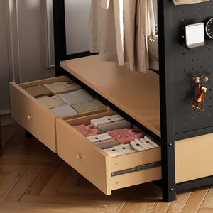 Twin XL Over Twin XL Metal Bunk Bed with Storage Shelves
