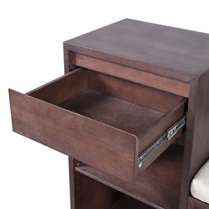Entryway Storage Bench With Cushion, Drawers & Open Shelves