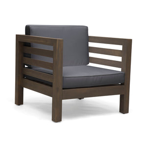 Outdoor Acacia Wood Patio Chair With Fabric Cushion