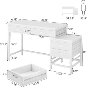 Computer Desk With Reversible 5 Drawer Storage, Frame Writing Table For Small Spaces