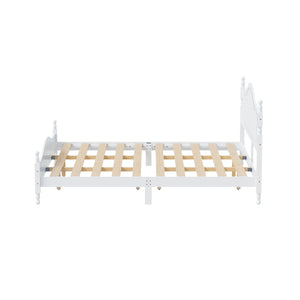 King Bed Frame with Headboard, Retro Style Wooden Platform Bed