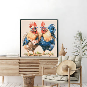 Farmhouse Rooster Wall Art, Rustic Canvas Print 24" x 24"