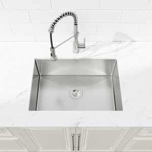 Stainless Steel Kitchen Sink, 27″x19″ Single Bowl, Undermount Handmade Sink in Brushed Nickel