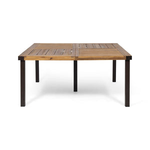 Lankershim Modern Industrial Dining Table With Acacia Wood Slat Design - Teak