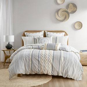 Full/Queen Cotton Printed Duvet Cover Set with Chenille
