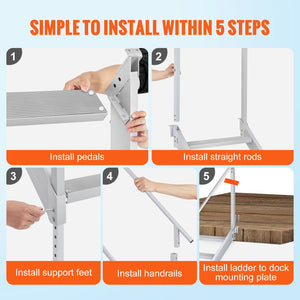 Dock Ladder, 43''-51'' Adjustable Height, 6 Steps with Dual Handrails