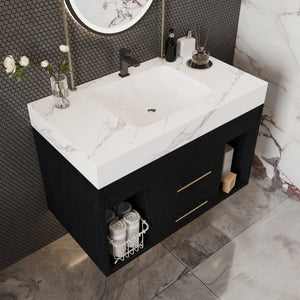 29.9" Modern Floating Bathroom Vanity with Sintered Stone Top