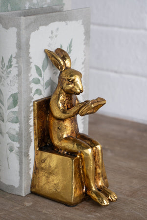 3.9x2.8x6.9' Sitting Rabbit Bookends With Antique Gold Finish