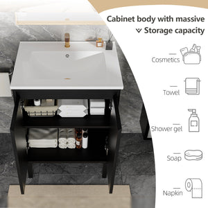 Bathroom Vanity With Ceramic Sink, Floor-Standing Design, Soft-Closing Drawers