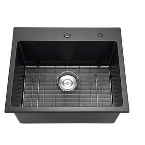 25 Inch Granite Kitchen Sink Top Mount Single Bowl Drop-In Basin for RV Bar