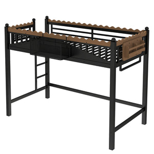 Twin XL Size Loft Bed with Ladders and Storage Shelves