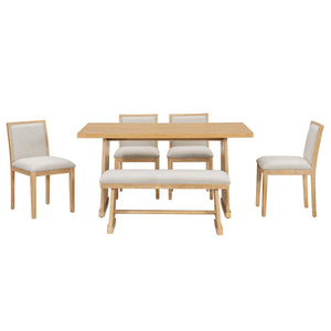 Dining Set With Rectangular Table, 4 Upholstered Chairs & 1 Padded Bench