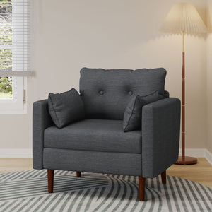 Enchantica Upholstered Fabric Club Chair with Button Tufting and 2 Accent Pillows