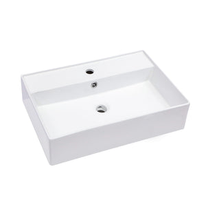 Modern Ceramic Rectangular Wall Mounted Bathroom Sink With Faucet Hole & Overflow
