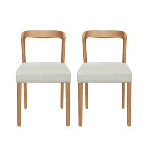 Solid Rubber Wood Dining Chairs (Natural Oak + Beige) Set of 2