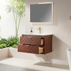 30" Pre-Assembled Wall Mounted & Floating Single Vanity Cabinet with 1-Hole Ceramic Top