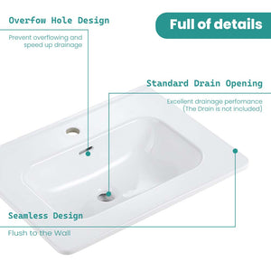 Glossy White Ceramic Integrated Sink
