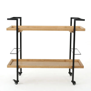 Modern Industrial Bar Cart With Shelving and Casters