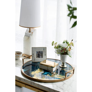 20.9x20.1x3.1" Round Accent Mirrored Tray with Handles