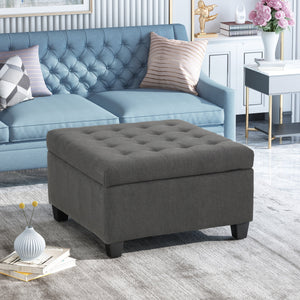 Upholstered Tufted Fabric Storage Ottoman