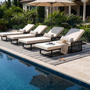 Black Iron Outdoor Chaise Lounge with Cream Cushion