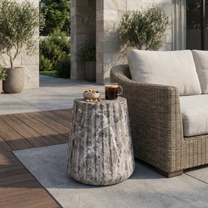 Outdoor Cleme Carved Side Table, Brown End Table