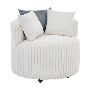 Malna Plush Wide Wale Corduroy Upholstered Barrel Accent Chair with Wheels