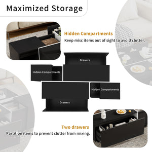 Extendable Coffee Table With 2 Hidden Storage Space And 2 Drawers For Living Room