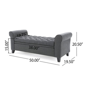 Hayes Contemporary Armed Storage Bench with Rolled Arms and Button Tufting