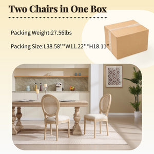 French Country Dining Chairs Set of 2 Upholstered with Rattan Back