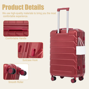 28 Inch ABS Hard Shell Large Travel Checked Luggage - Wine Red