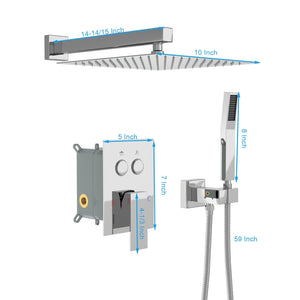 Dual Shower Head System With Square Rain Shower And Rough In Valve