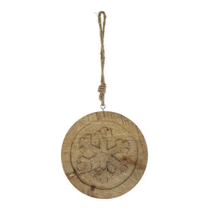 Wooden Hanging Circle With Snowflake Cut Decorative Hanging Christmas Tree Ornaments For Holiday Party Decorations (Set of 12) - Multi