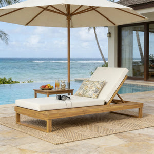 Teak Finish Acacia Wood Chaise Lounge with 4-Inch Cushion